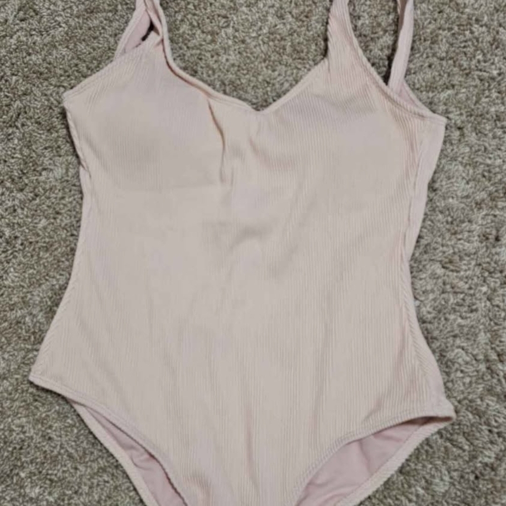 Girls' Pink Ribbed One-Piece Swimsuit